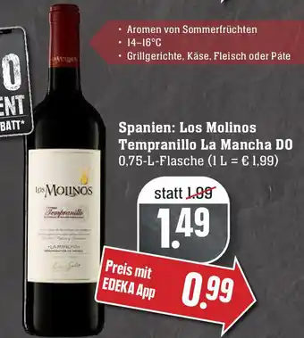 Edeka Neukauf Los Molinos Tempranillo La Mancha DO 0,75L Angebot