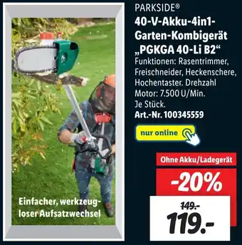 Lidl Parkside 40 V Akku 4in1 Garten Kombigerät PGKGA 40-Li B2 Angebot