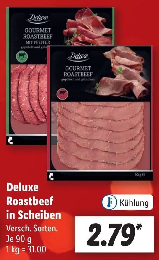 Deluxe Roastbeef in Scheiben 90 g Angebot bei Lidl