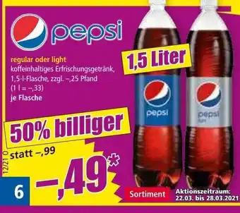 Norma Pepsi regular oder light 1,5L Angebot