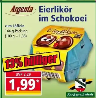 Norma Argenta Eierlikör im Schokoei 144g Angebot