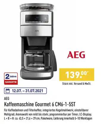 Aldi Nord AEG Kaffeemaschine Gourmet 6 CM6-1-5ST Angebot