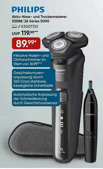 Galeria Philips akku-nass- und trockenrasierer s5588 oder series 5000 Angebot