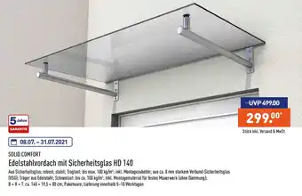 Aldi Nord Solid Comfort Edelstahlvordach mit Sicherheitsglas HD 140 Angebot