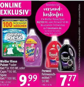 Rossmann Weißer riese pulver oder gel oder caps spee gel oder perwoll feinwaschmittel Angebot