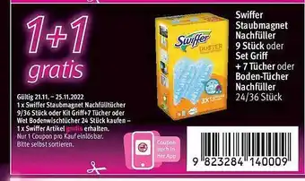 Rossmann Swiffer staubmagnet nachfüller 9 stück oder set griff + 7 tücher oder boden-tücher nachfüller Angebot