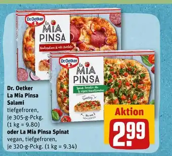 REWE Dr. oetker la mia pinsa salami oder la mia pinsa spinat Angebot