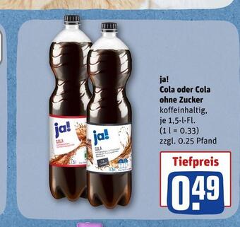 REWE Ja! cola oder cola ohne zucker Angebot