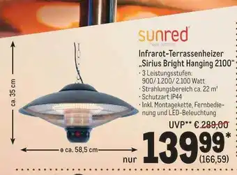 METRO Sunred infrarot-terrassenheizer „sirius bright hanging 2100“ Angebot