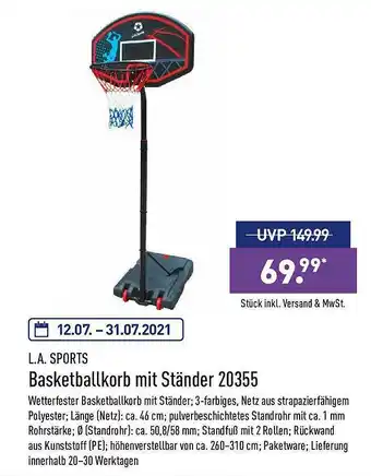 Aldi Nord La Sports Basketballkorb Mit Ständer 20355 Angebot