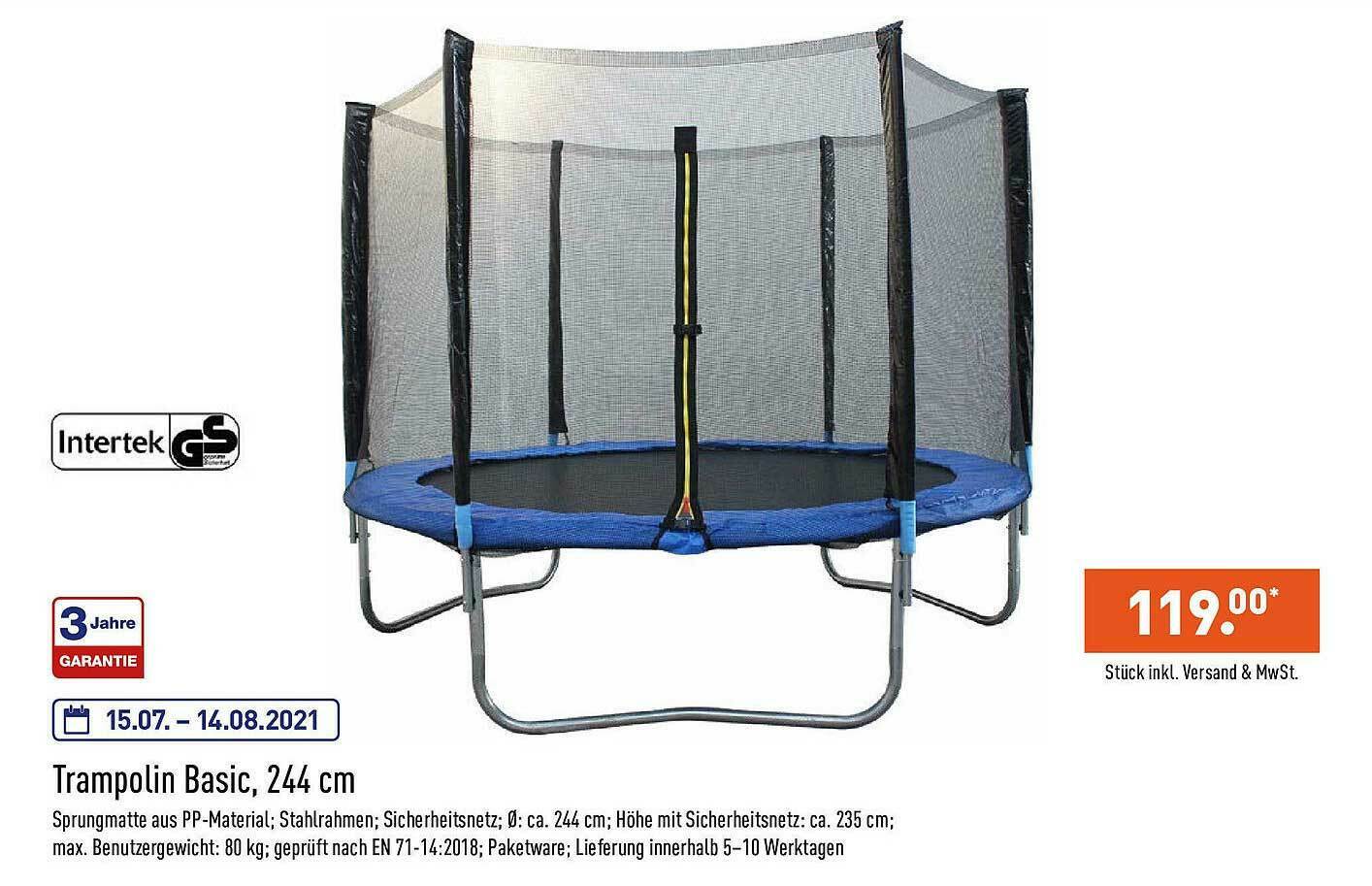 Trampolin Basic 244 Cm Intertek Gs Angebot bei Aldi Nord