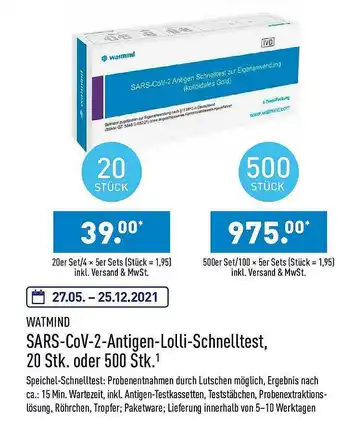 Aldi Nord Watmind Sars-cov-2 Antigen-lolli-schnelltest 20 Stk Oder 500 Stk Angebot