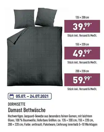 Aldi Nord Dormisette Damast Bettwäsche Angebot