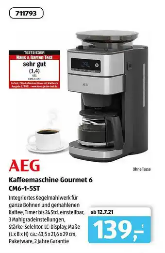 Aldi Süd Aeg Kaffeemaschine Gourmet 6 Cm6-1-5st Angebot