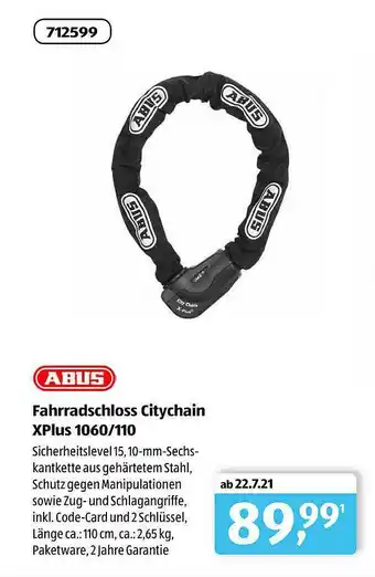 Aldi Süd Abus Fahrradschloss Citychain Xplus 1060.110 Angebot