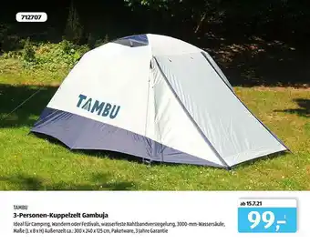 Aldi Süd Tambu 3-personen-kuppelzelt Gambuja Angebot