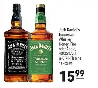 CITTI Markt Jack Daniel's Tennessee Whiskey Honey Fire Oder Apple Angebot