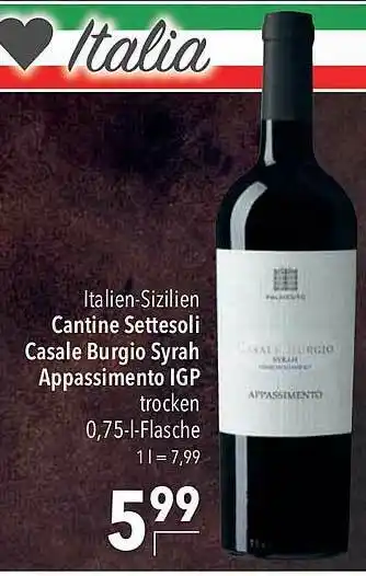 CITTI Markt Italien-sizilien Cantine Settesoli Casale Burgio Syrah Appassimento Igp Angebot