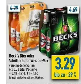 diska Beck's Bier Oder Schöfferhofer Weizen Mix Angebot