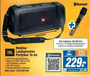 Expert Mobiler Lautsprecher Partybox To Go Jbl Angebot