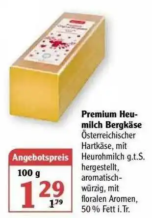 Globus Premium Heumilch Bergkäse Angebot