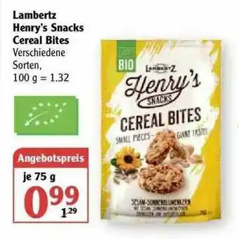 Globus Lamberts Henry's Snacks Cereal Bites Angebot