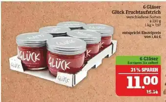 Marktkauf 6 Gläser Glück Fruchtaufstrich Angebot