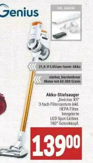 Marktkauf Genius Akku-stielsauger „invictus X5” Angebot