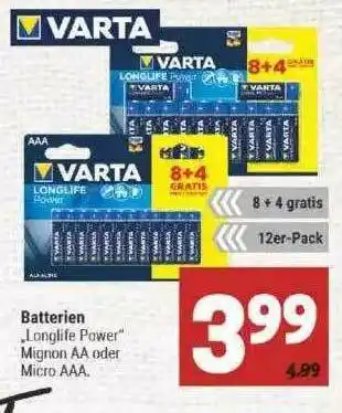 Marktkauf Varta Batterien „longlife Power” Angebot