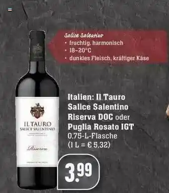 Edeka Italien: Ll Tauro Salice Salentino Riserva Doc Oder Puglia Rosato IGT Angebot