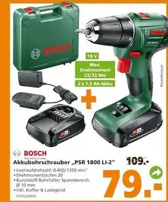 Globus Baumarkt Bosch akkubohrschrauber psr1800 li-2 Angebot