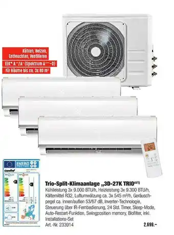 Hellweg Trio-split-klimaanlage 3d-27k Trio Angebot