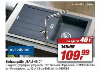 toom Baumarkt Einbauspüle „bali 45 C” Eurodomo Angebot