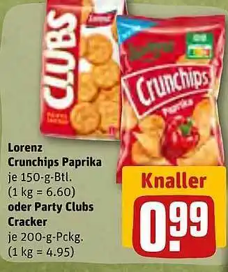 REWE Kaufpark Lorenz crunchips paprika oder party clubs cracker Angebot