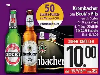 E-Center Krombacher oder beck's pils Angebot