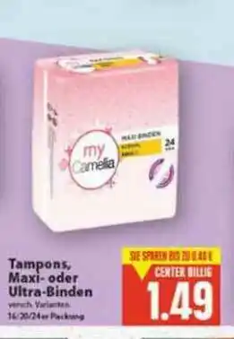 E-Center Tampons, Maxi- Oder Ultra-binden Angebot