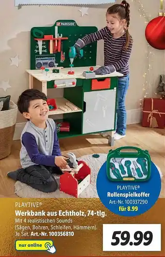 Lidl Playtive werkbank aus echtholz, 74-tlg. Angebot