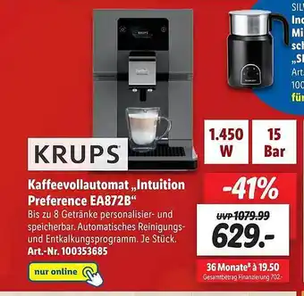 Lidl Krups kaffeevollautomat „intuition preference ea872b“ Angebot