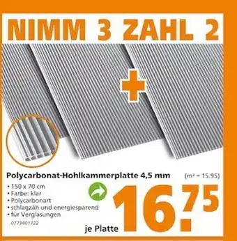 Globus Baumarkt Polycarbonat-hohlkammerplatte 4.5 mm Angebot