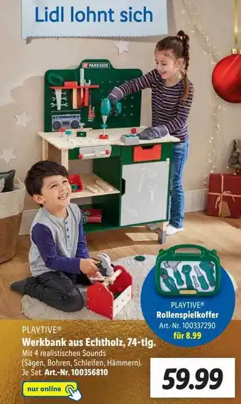 Lidl Playtive werkbank aus echtholz, 74-tlg. Angebot