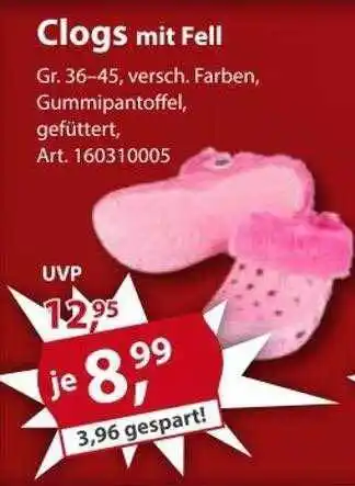 Sonderpreis Baumarkt Clogs mit fell Angebot