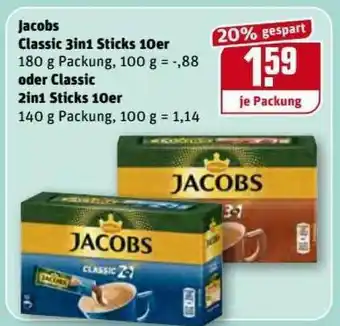 REWE Kaufpark Jacobs Classic 3in1 Sticks 10er Oder Classic 2in1 Sticks 10er Angebot