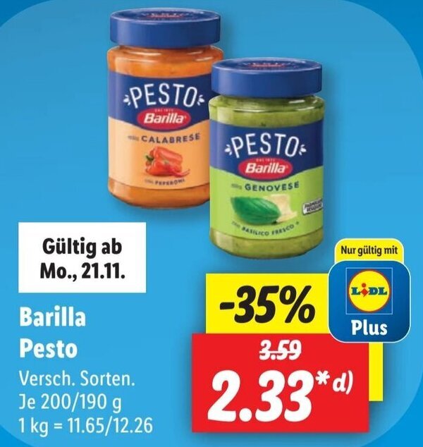 Barilla Pesto 200/190 g Angebot bei Lidl