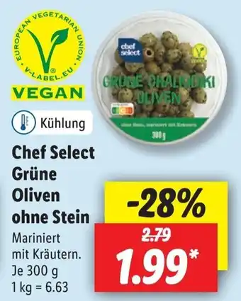 Lidl Chef Select Grüne Oliven ohne Stein 300 g Angebot