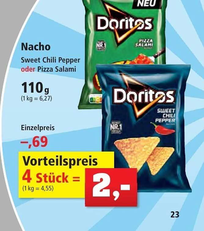 Doritos nacho sweet chili pepper oder pizza salami Angebot bei Thomas