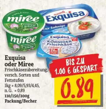 NP Discount Exquisa oder Miree Frischkäsezubereitung 110/150/200g Packung/Becher Angebot