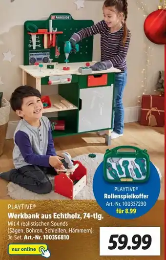 Lidl Playtive Werkbank aus Echtholz, 74-tlg. Angebot