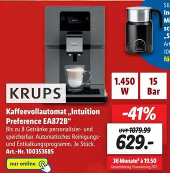 Lidl Krups Kaffeevollautomat Intuition Preference EA872B Angebot