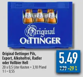 diska Original Oettinger Pils, Export, Alkoholfrei, Radler oder Vollbier Hell 20x0,5 Liter Kasten Angebot