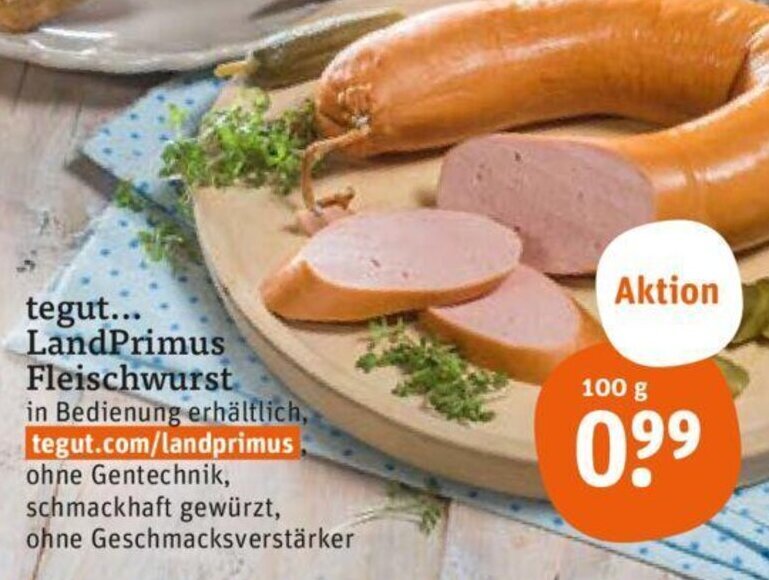 tegut... LandPrimus Fleischwurst 100 g Angebot bei tegut